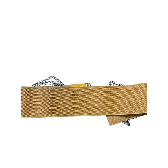 Light Brown Elastic Waist Cincher Belt Chain Detail Clasp Closure Stretch New - Picture 4 of 4